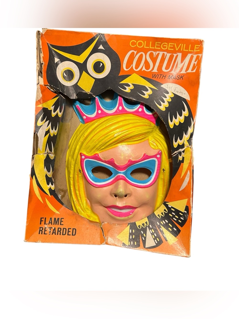 Collegeville Cinderella Halloween Costume Mask Original Box I2-C 1970s Vintage